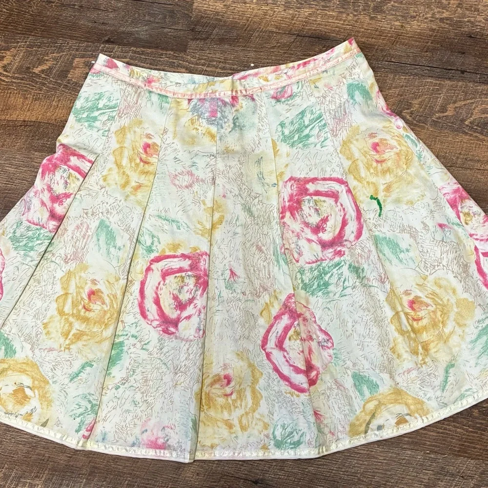 Odille Floral Circle Skirt in Pink, Yellow & Green